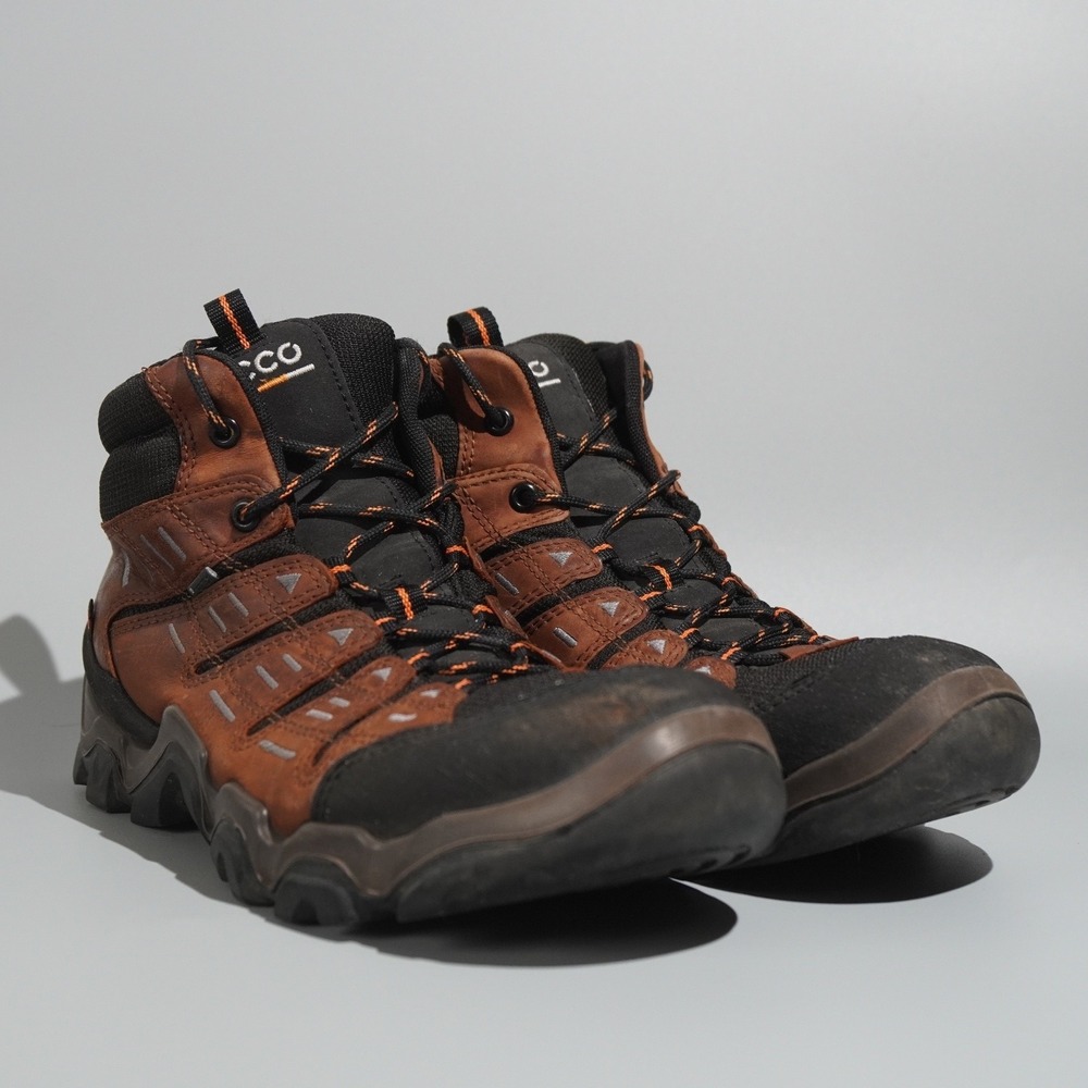 ECCO Leather Hiking Boots Men US 12 / EU 43 Brown Ankle Lace Up Rubber Sole